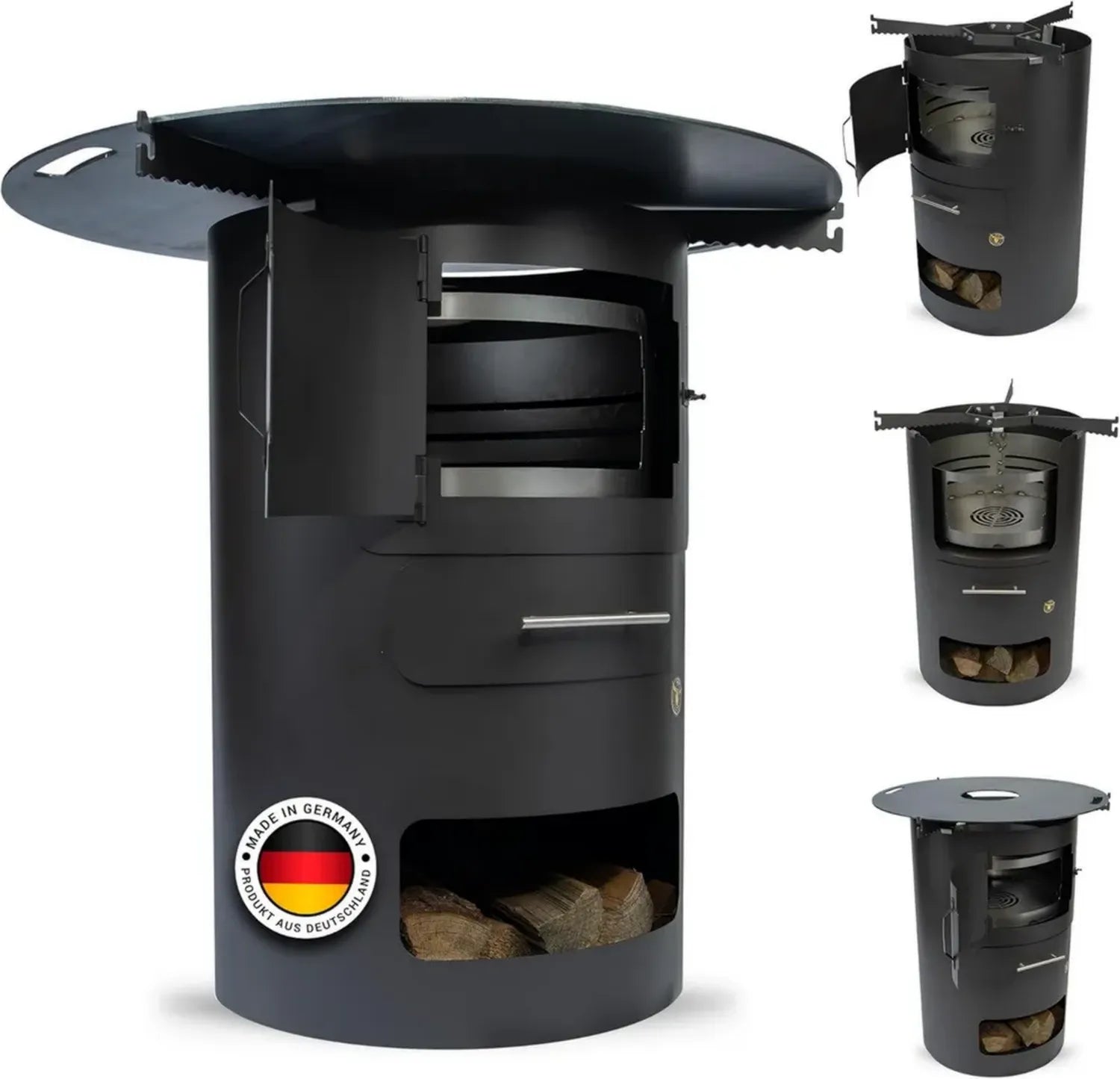 Vielseitiges Grillset mit Feuerplatte 100 cm, 6 mm - Feuerkorb & Zubehör - Hitzebeständig bis 700°C