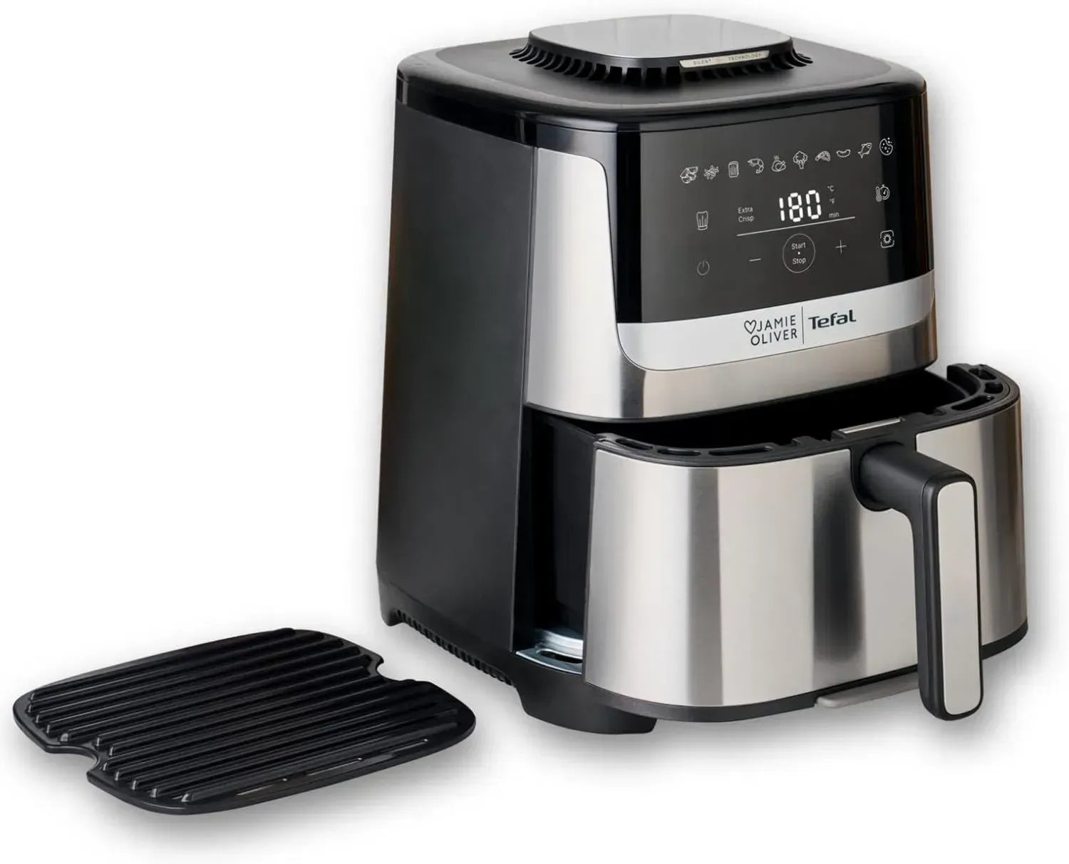 Jamie Oliver by Tefal Heißluftfritteuse Silence Deluxe, 10 Programme, 5L, Touchscreen, Schwarz/Edelstahl