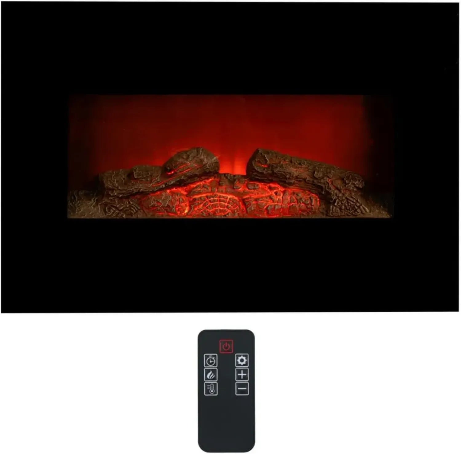 Elektrokamin mit LED-Flammen, 1800W Heizung, Wandmontage, Schwarz