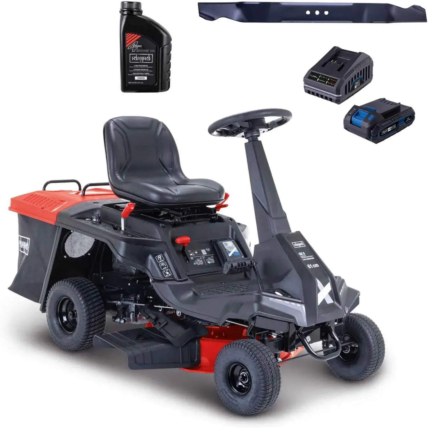 Scheppach Rasentraktor Benzin 6 PS, E-Start, 61 cm Schnitt, 150 L Fangbox