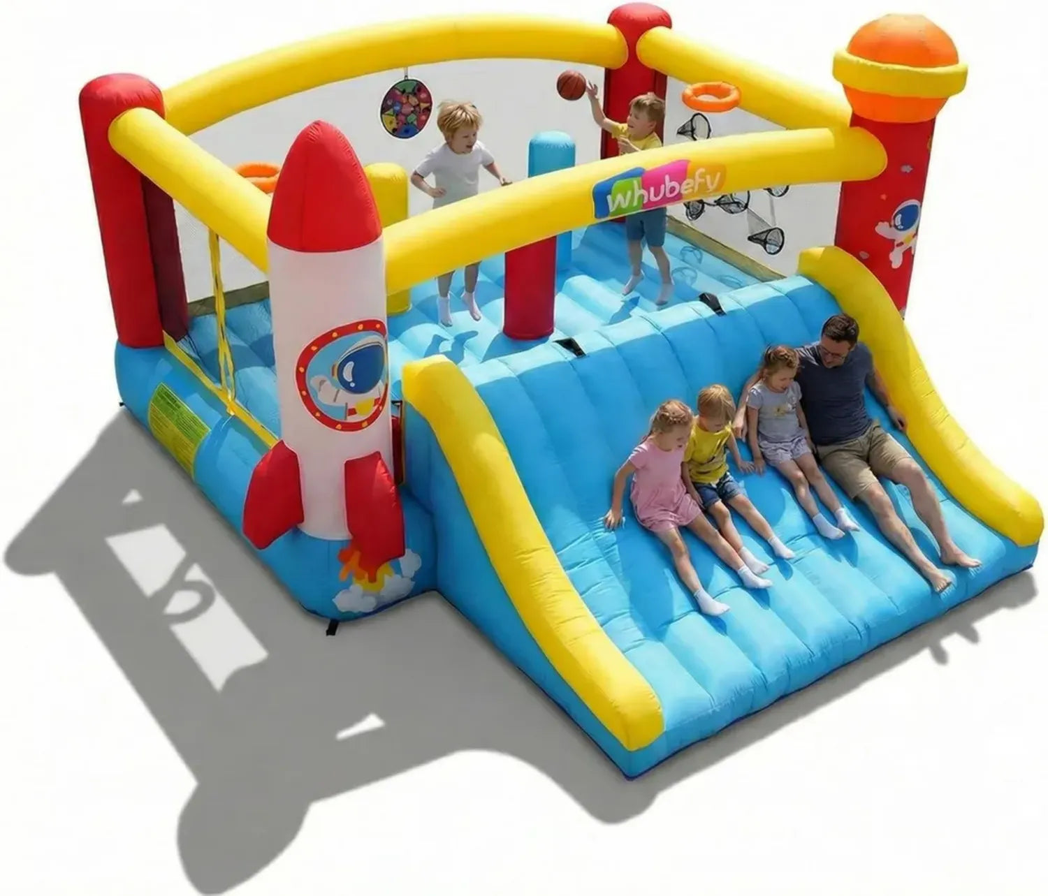 Kinder-Hüpfburg 8-12 Jahre, 4,1x4,1 m, Indoor & Outdoor, mit Gebläse, Weltraumdesign für Partys