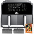 Uten Dual Zone Heißluftfritteuse 8L, XXL Airfryer mit 2 Fächern, Digitaldisplay, 114 Rezepte, SYNCHRO-FINISH, Silikonmatten, Shake-Erinnerung, Spülmaschinengeeignet