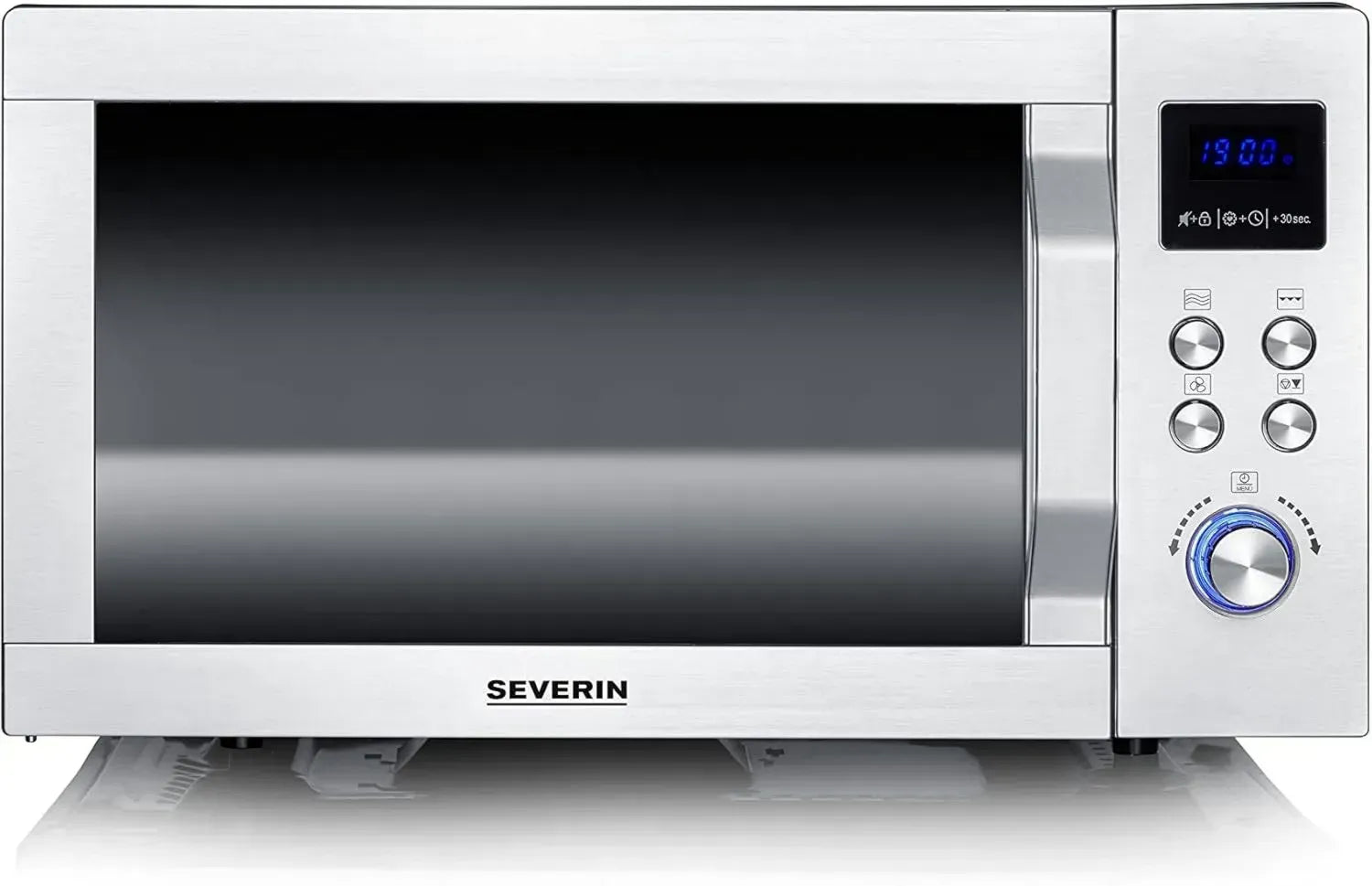 SEVERIN Multifunktions-Mikrowelle mit Grill und Heißluft, Großzügiger Innenraum für verschiedene Gerichte, Schwarz/Edelstahl
