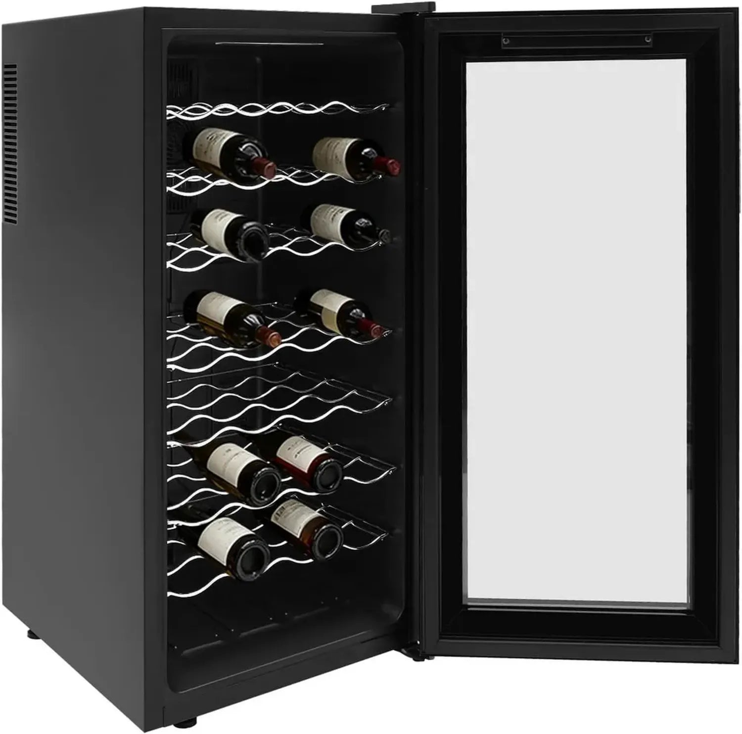 Freistehender Weinkühlschrank 78L für 32 Flaschen mit Temperaturregelung 12-18°C, Ideal für Rotwein, Weißwein und Champagner, Kompakte Größe mit LED-Display, Energiesparend