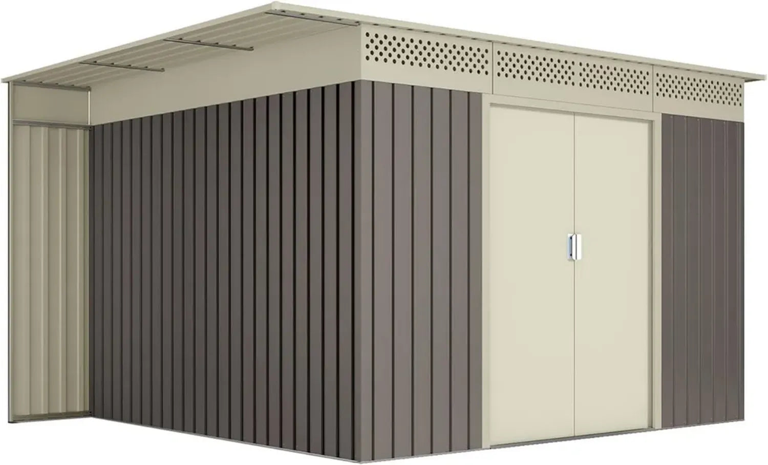 Metallgerätehaus Grau/Beige 8,96 m² für Garten und Terrasse
