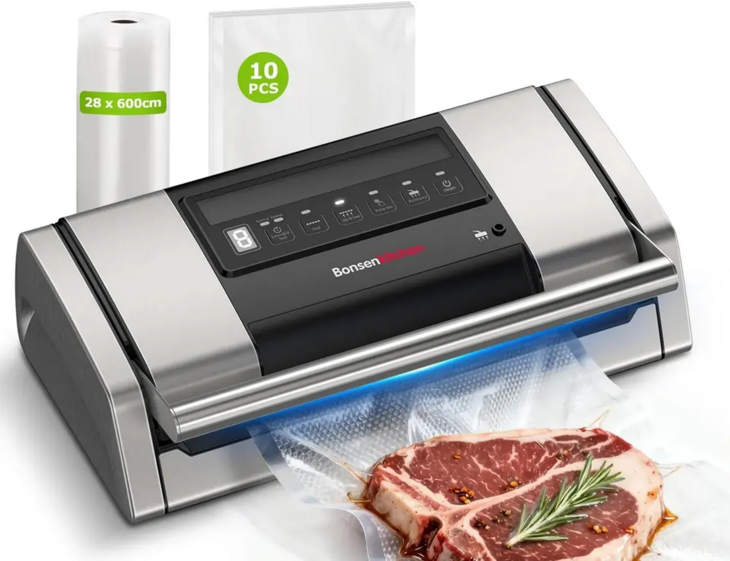 Bonsenkitchen Hochleistungs-Vakuumierer mit Beutelhalter und Schneider, ideal für Sous-Vide und Lebensmittelvorbereitung
